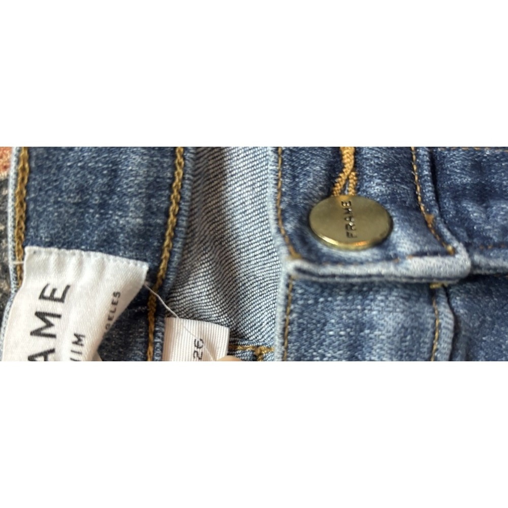 FRAME Le High Skinny Raw Step Hem Jeans Med Blue Wash, sz. 26x28 Rivits - Picture 2 of 5
